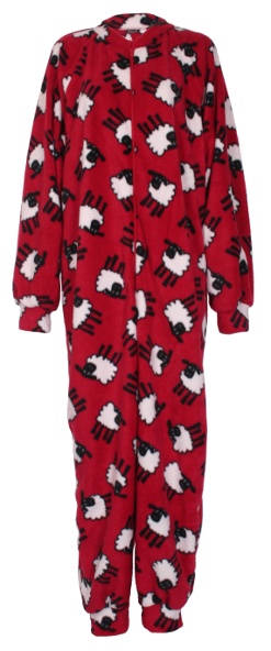 Red sheep pattern fleece onesie and all-in-one
